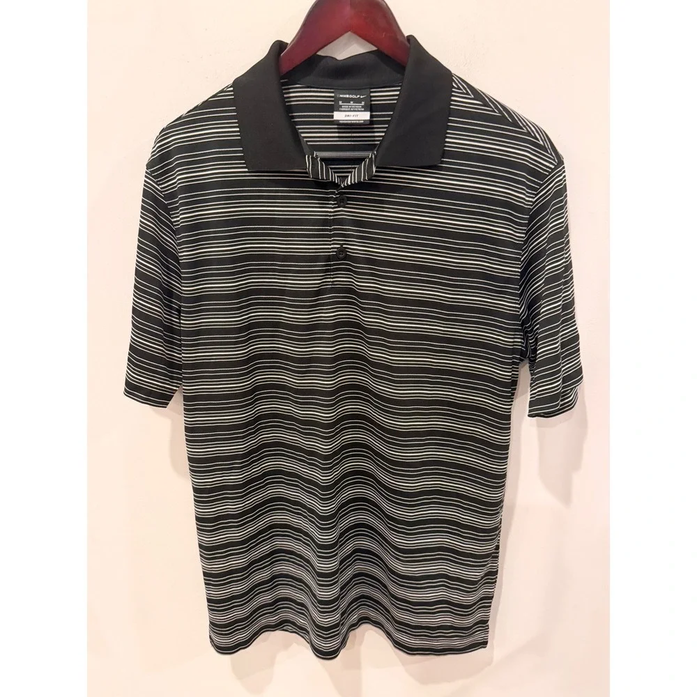 Nike Golf Dri-FIT Men's Black Gray Striped Polo Shirt Medium NWT Stay Cool